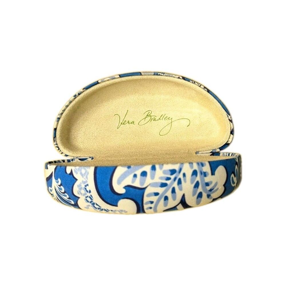 Vera Bradley Clamshell Eye Glass Case Floral Blue White Pattern Hard Case EUC